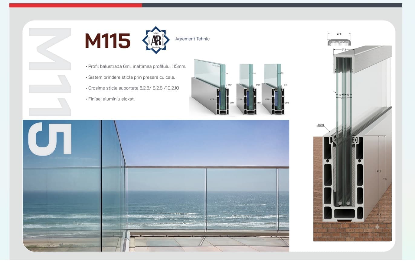 Sistem de balustradă din aluminiu - AKPA M115 Sistem premium