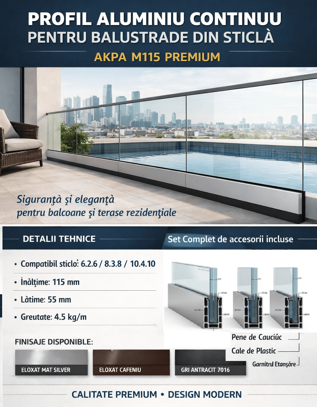 Sistem de balustradă din aluminiu - AKPA M115 Sistem premium detay 1
