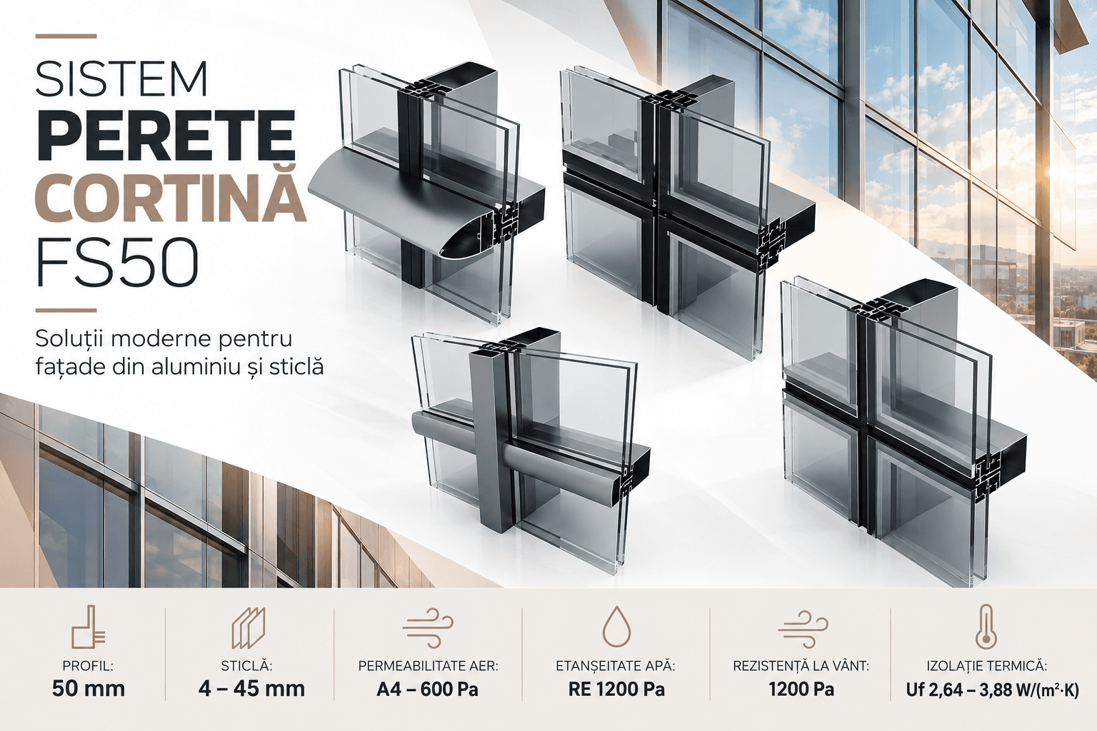FS50 – Sistem de Perete Cortină din Aluminiu și Sticlă