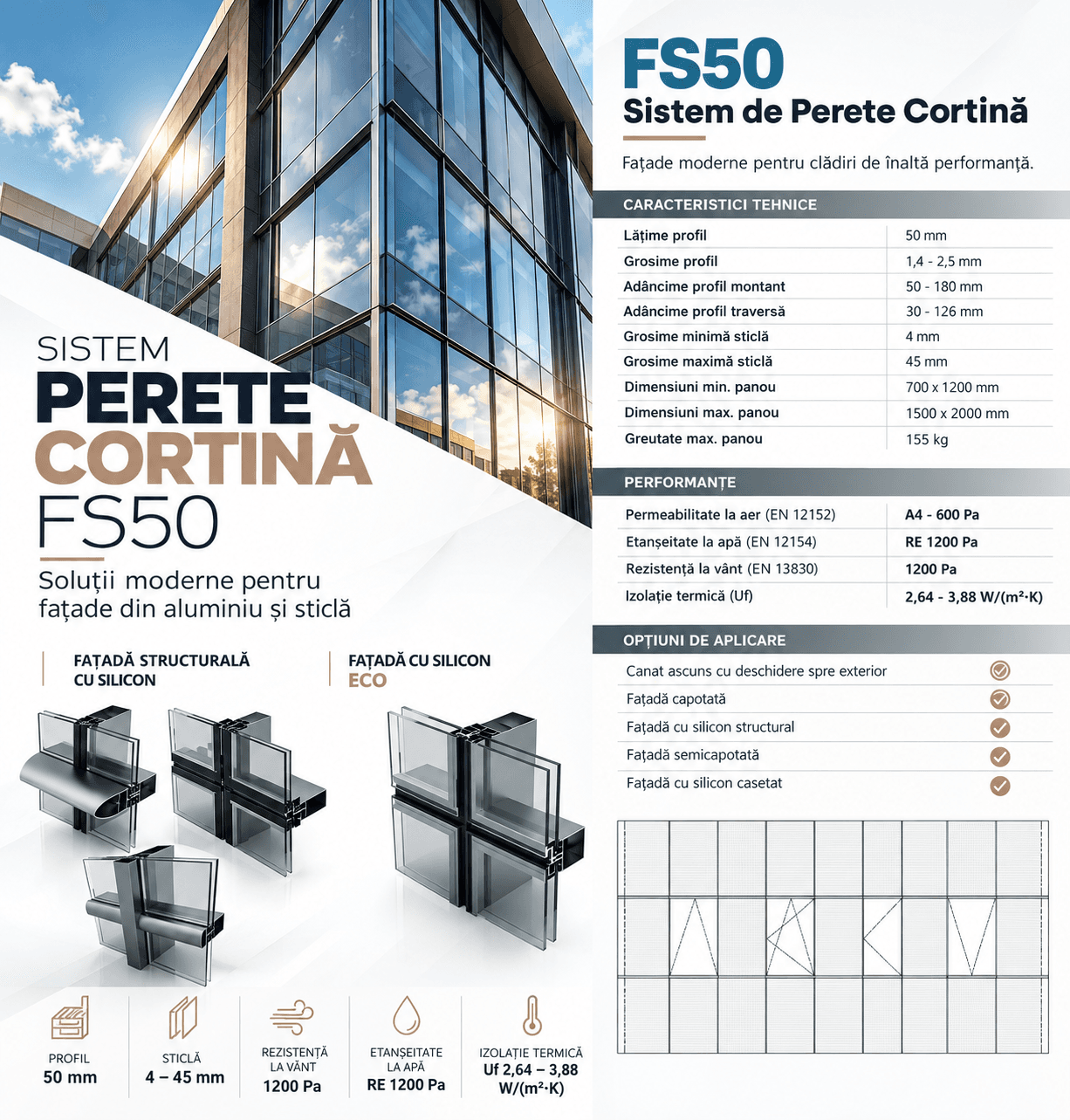 FS50 – Sistem de Perete Cortină din Aluminiu și Sticlă - fotografie 1